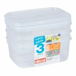 Decor Décor Tellfresh 3-Piece Plastic Oblong Food Storage Container Set 1L
