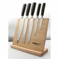 Classica Damascus Style 5 Piece Knife Set With Magnetic Wood Block